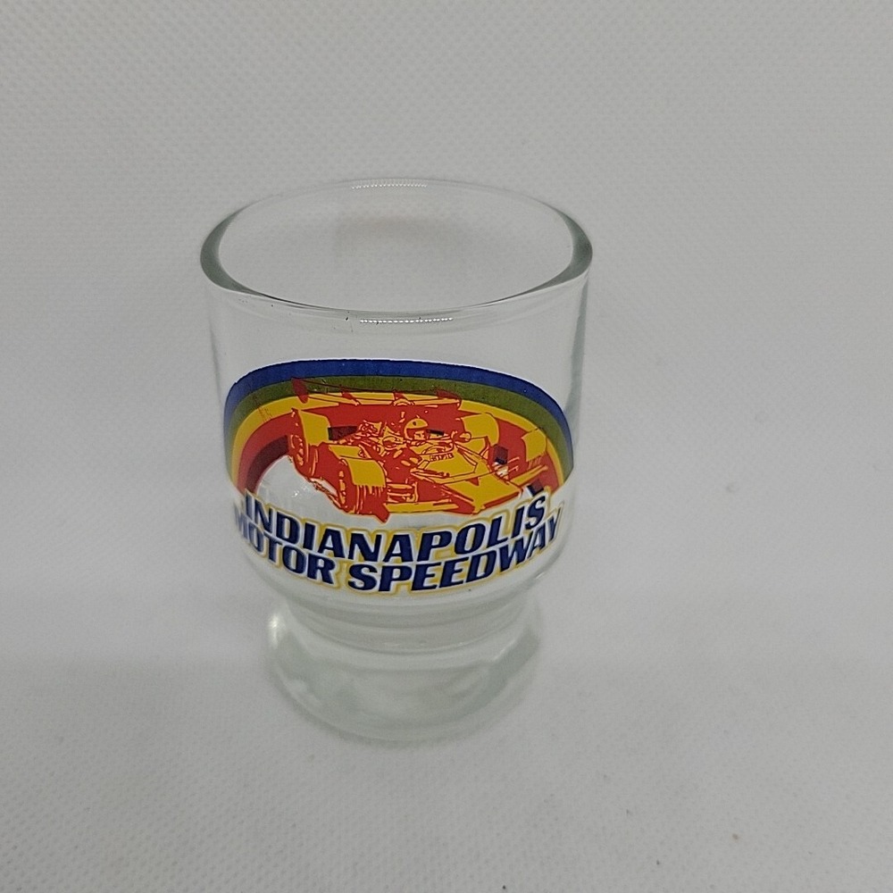 Vintage Indianapolis Motor Speedway Indy 500 Souvenir Shot Glass Racing Clear